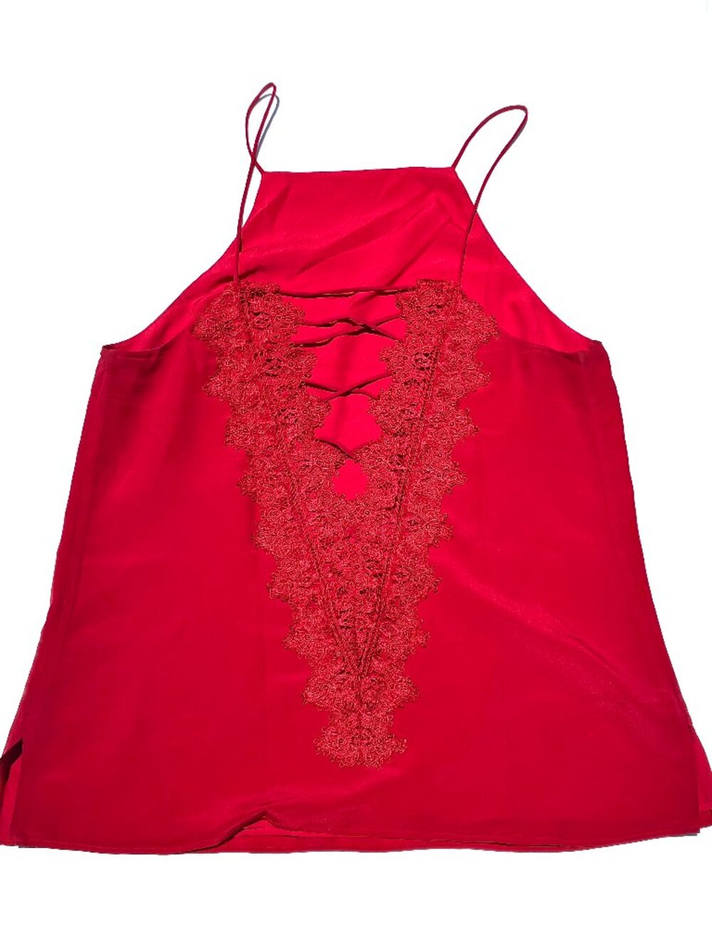 Women’s CAMI NYC Charlie Reversible Lace-Up Silk Tank Top Red, Large